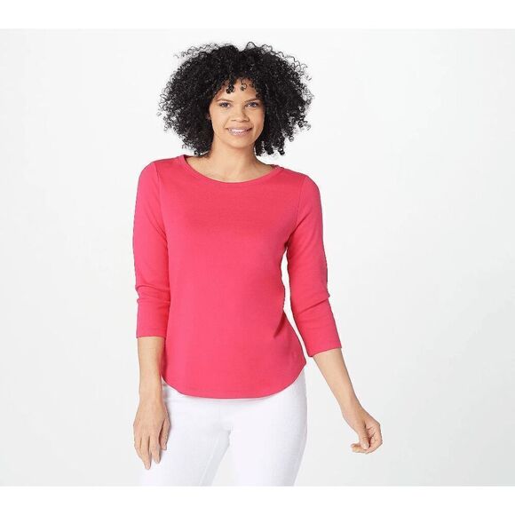 Isaac Mizrahi Live! Women 3X Essentials Tunic Top Pink Crewneck 3/4 Sleeve NWT - Picture 1 of 4
